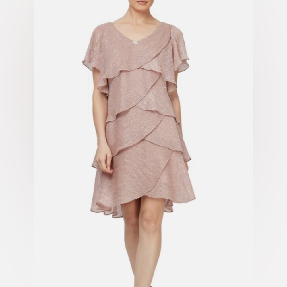 Gorgeous Asymmetrical layered shimmering Rose Pink dress. - Picture 3 of 16